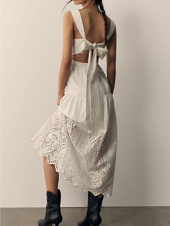 Moon River Dresses & Skirts - Moon River Tiered Eyelet Midi Dress white